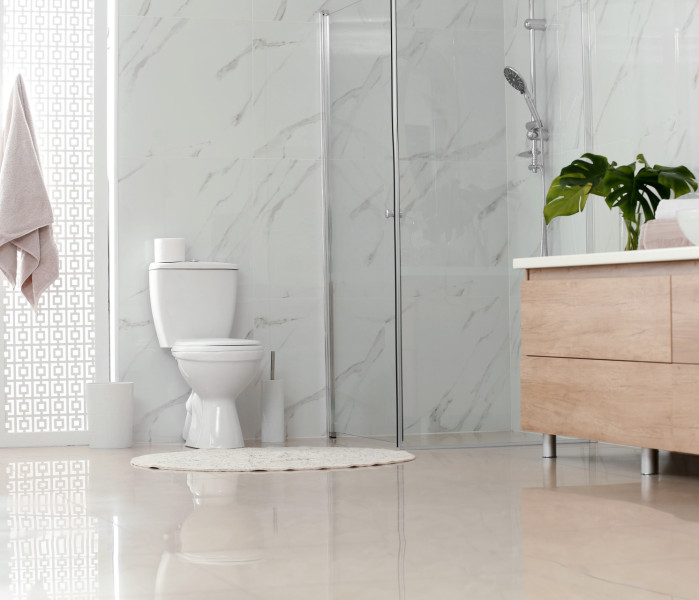 Hygienically clean toilet in a bright bathroom